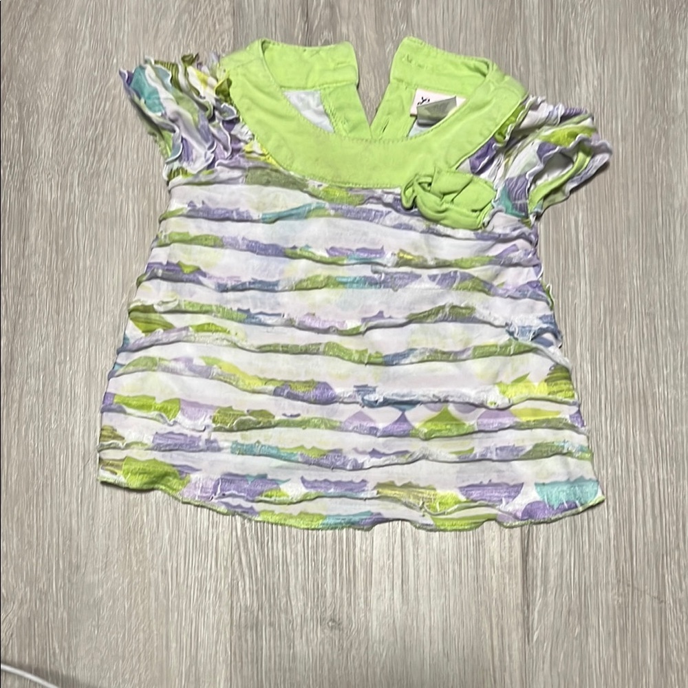 Little Lass Kids Green and Purple Striped Top 3-6M